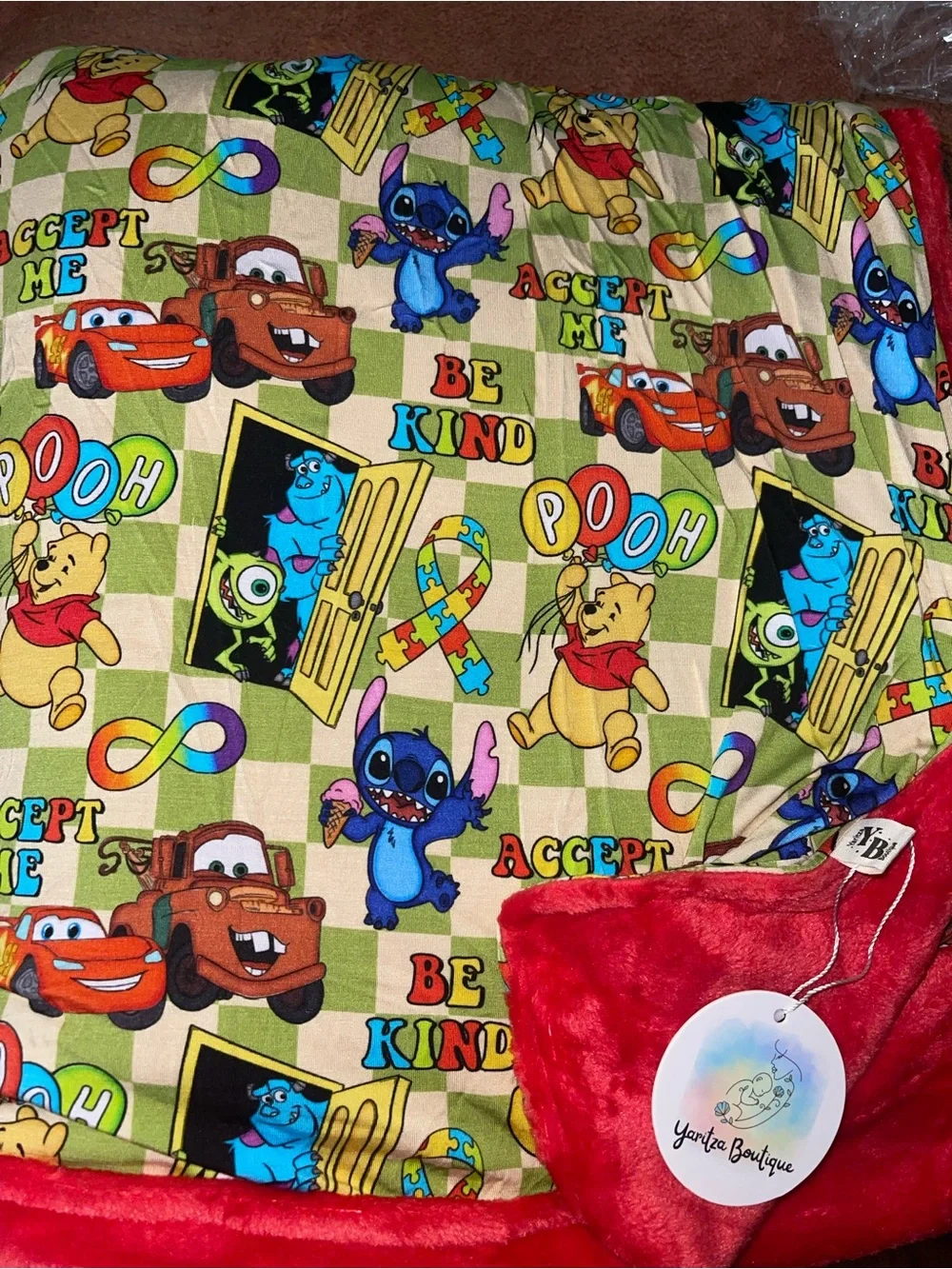 Bamboo one on side Kids Plush Fleece on the Blanket - Multicolor Character Print